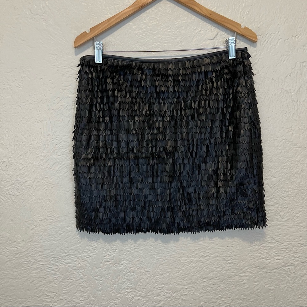 Black Faux Leather Skirt Fringe Textured Boho Western Whimsigoth Max Studio M - Picture 4 of 6